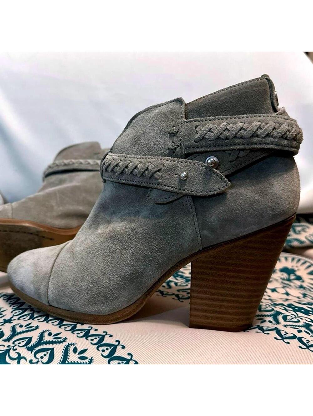 RAG & BONE NY Gray Braided Suede Harrow Ankle Boots Made in Italy US 6-6.5 UK 36